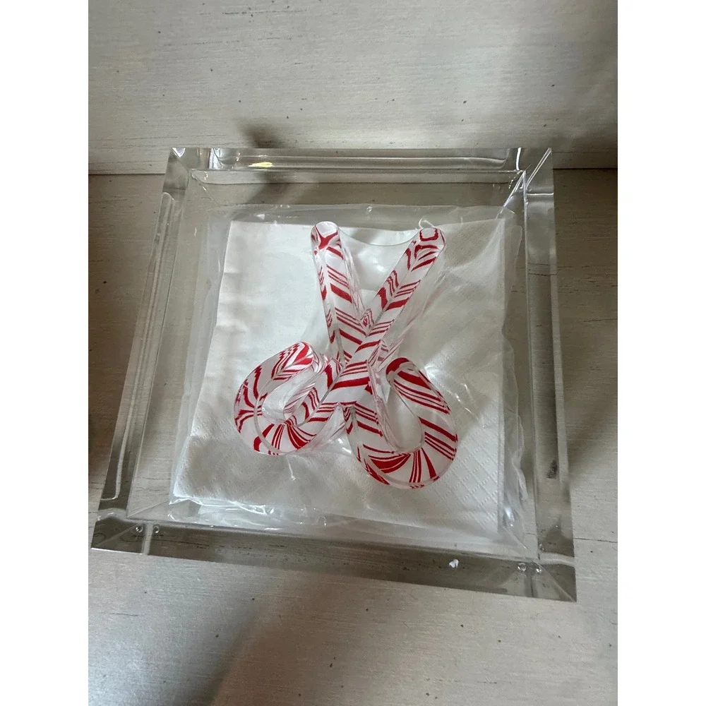 Tara Wilson Designs Acrylic Cocktail Napkin Holder Candy Cane Weight New